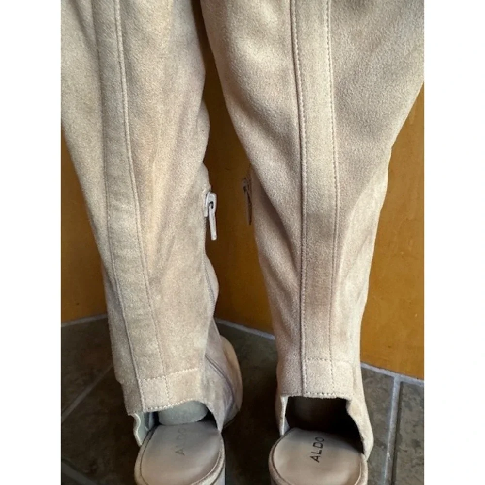 Aldo Winker Over the Knee‎ Thigh High Suede Boots Nude Beige 6.5 Open Heel